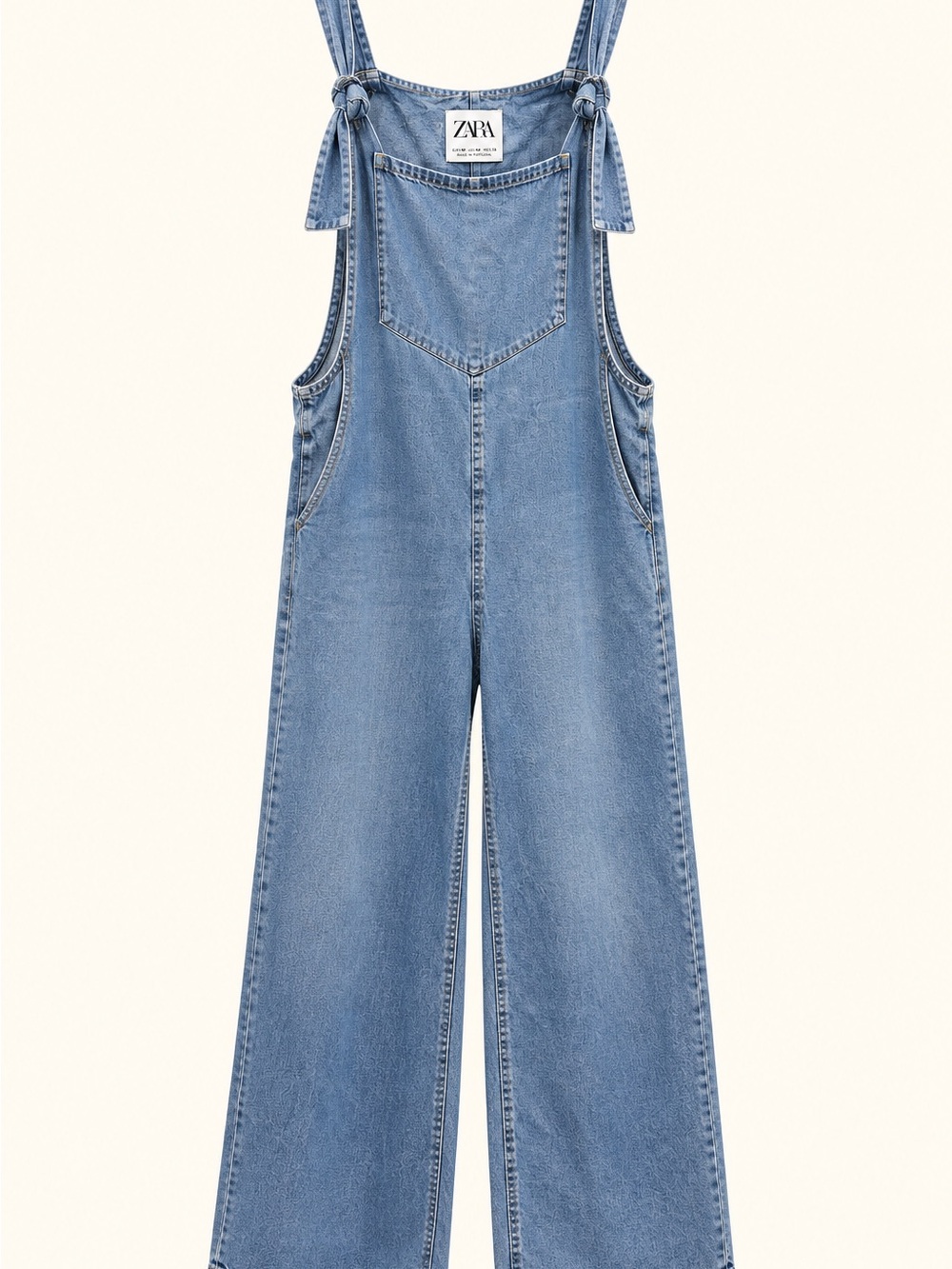 ZARA Light Blue Denim Tie-Shoulder Wide Leg Overalls
